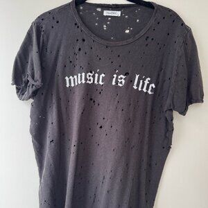 Lauren Moshi Music Is Life Distressed Tee